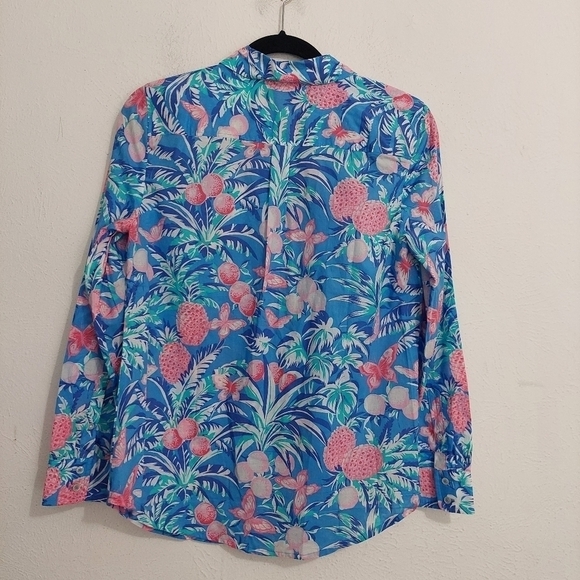 New Talbots Blue Pink Floral Button Front Shirt Long Sleeve Lightweight Size S - Picture 5 of 7